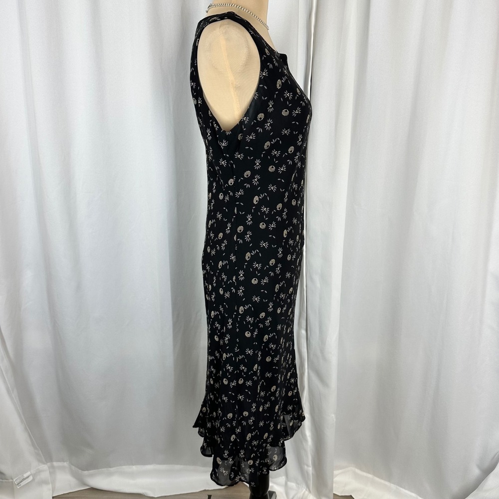 Donna Ricco Petite Size 12P Navy Floral Midi Dress Sleeveless Ruffle Hem - Picture 5 of 15